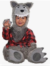 Furry Baby Wolf Halloween Jumpsuit Costume for Infant Babies 6-12 Months