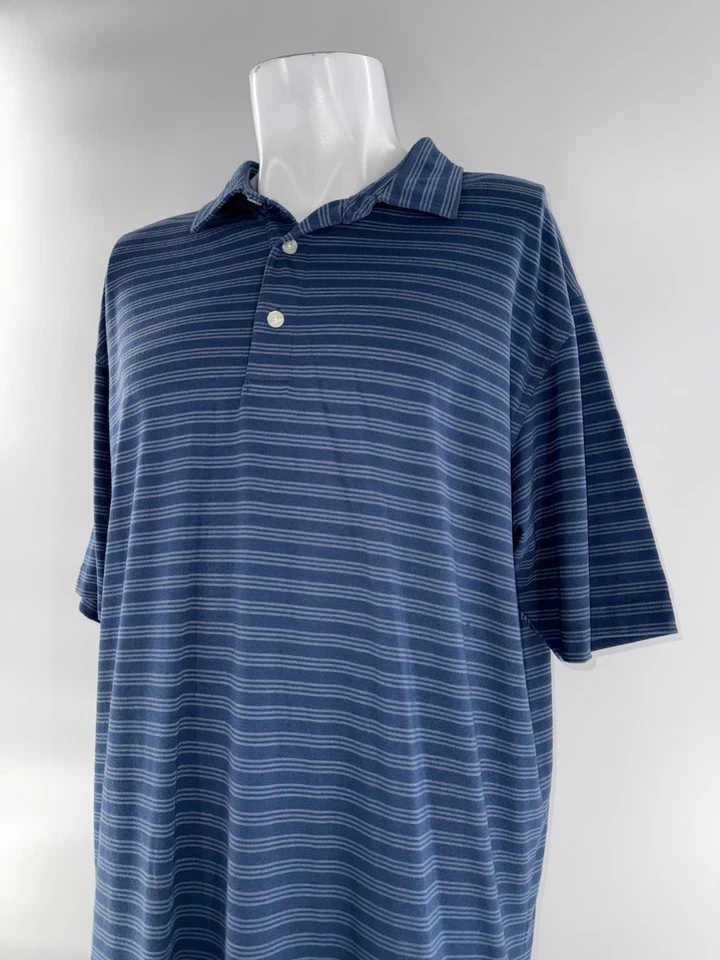 Camisa polo de golf Dunning para hombre XXL azul a rayas poliéster rayón YGI H5-18 Foto 3 de 4