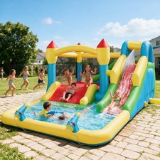 Giant Inflatable Water Slide Park, 12-in-1 Bounce House w/Splash Pool 3 Slides