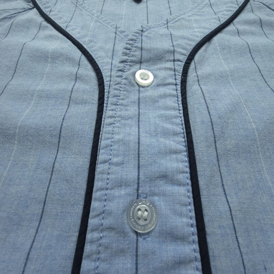 LRG Lifted Research Men Shirt Large Blue Pinstripe Baseball Jersey Sporty Casual - Image 2 of 4