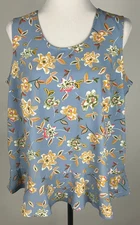 DENIM & CO Floral Stretch Crepe Scoop Neck Tank with Flutter Hem - M, Blue