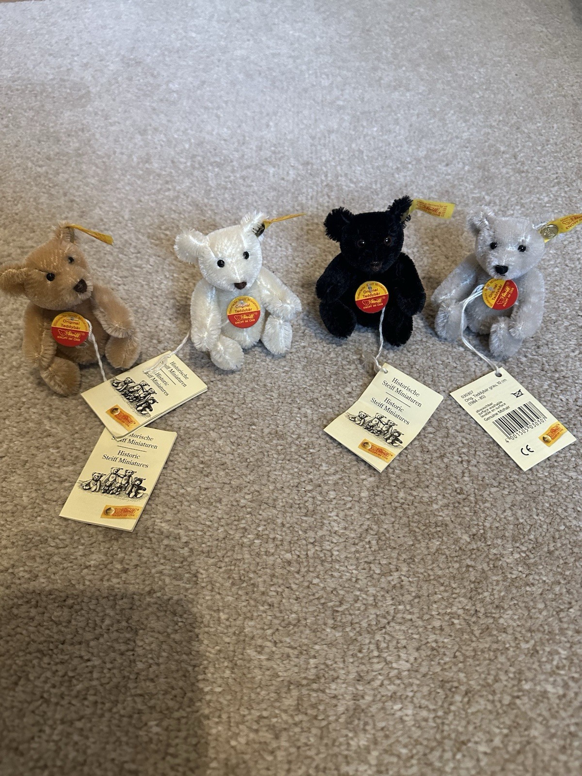4 Historic Miniature Steiff Bears 10cm Tall Fully Jointed with Tags