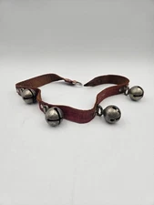 Vintage Sleigh Bells On 24 Inch Leather Strap Marked "India 20" 