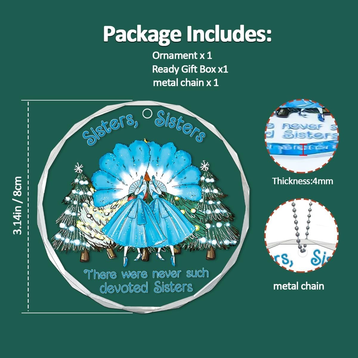 Sister Ornament, White Christmas Sisters Ornaments for Best Friend