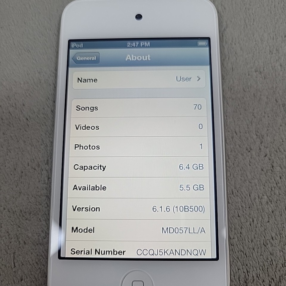 Apple iPod Touch 4th Gen A1367 White 8GB MD057LL/A iOS 6.1.6 Works | eBay