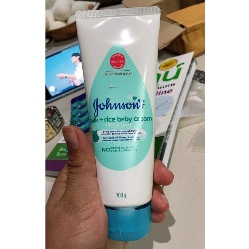 Johnson's Baby Creme Blau Milch Reis Gesicht Körper Hautpflege Feuchtigkeitscreme Kind 100g - Bild 4 von 5