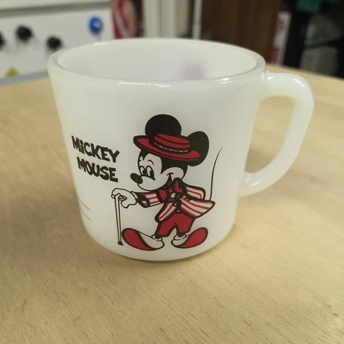 Vintage Fire King Anchor Hocking Mickey & Minnie Mouse Disney Milk Glass Cup Mug
