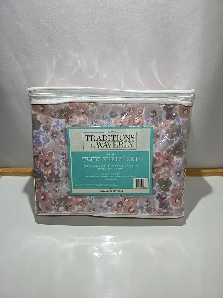 NEW Traditions by Waverly 4-Pc Twin Sheet Set – Flat, Fitted & 2 Pillowcases - Image 4 of 4