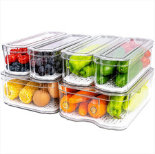 6 Pack Clear Fridge Organizer Bins with Drain Trays - Stackable Bpa-Free PET,