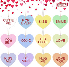 Valentines Day Tree Ornaments 24Pcs Candy Hearts XOXO Love Wooden Tree Ornaments