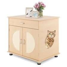 Modern Cat Litter Box Cabinet - Stylish Enclosure with Sisal Scratching Doors