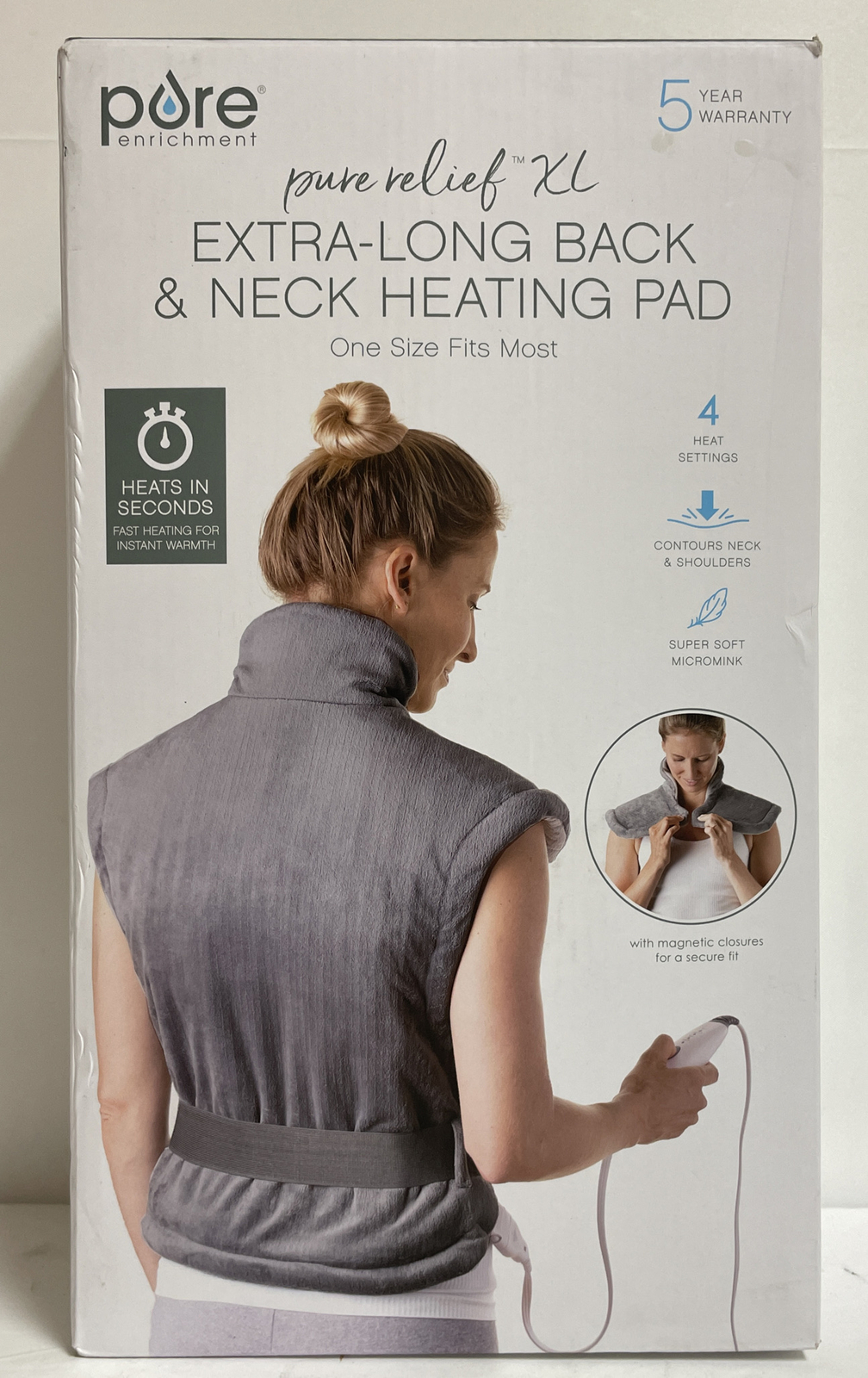 Pure Enrichment XL ExtraLong Back and Neck Heating Pad 4 Heat