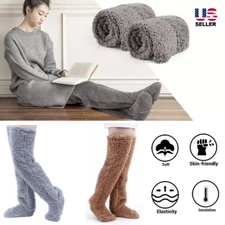 Long Sock Slippers Warm High Fuzzy Socks over Knee Winter Furry Thigh High Leg