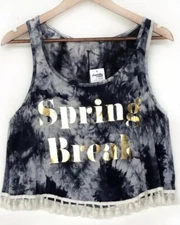 NWT Vtg USA Y2K Charlotte Russe Tie Dye Spring Break Crop Top Pom Tassels Fringe