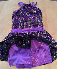 WEISSMAN PURPLE SEQUINS RUFFLE SHORTALLS DANCE OUTFIT SZ ADULT SMALL