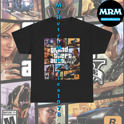 Grand Theft Auto V 5 GTA Box Art Design Black T-Shirt S-5XL New Lower Price!!