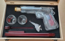 Whiskey Decanter Set 9 Oz with Two 2 Oz Glasses, Pistol Gun New!