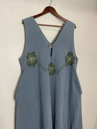 Maxi Vestido Para Mujer Blue Fish Vintage Azul Estampado Celta Sin Mangas Bolsillos LEER - Imagen 2 de 7