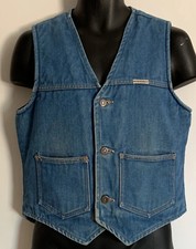 Vintage 1970s Rockabilly Boho Warm Sherpa Lined Denim Trucker Vest S