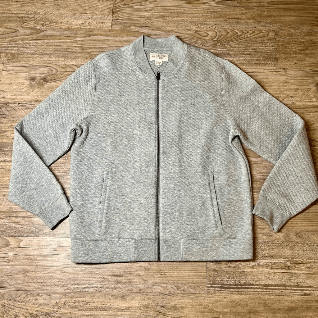 Penguin by Munsingwear Mens Gray Textured Zip-Up Bomber Jacket Size XL