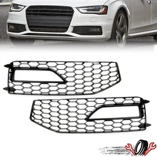 Black Front Honeycomb RS4 Style Fog Light Grill Cover For 2013-2016 Audi A4 B8.5