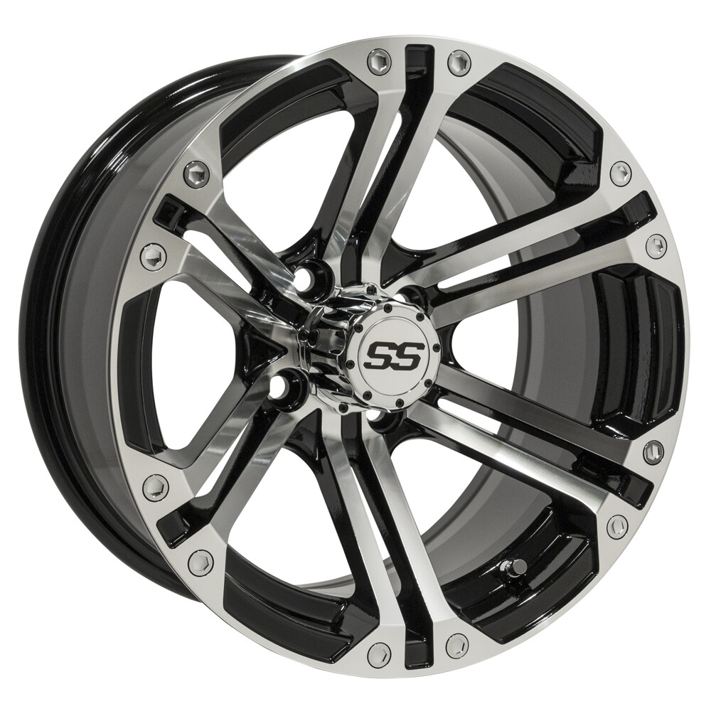 Set of 4 GTW 12" Specter Black/Machined Golf Cart Wheels on  20X10-12 A/T Tires