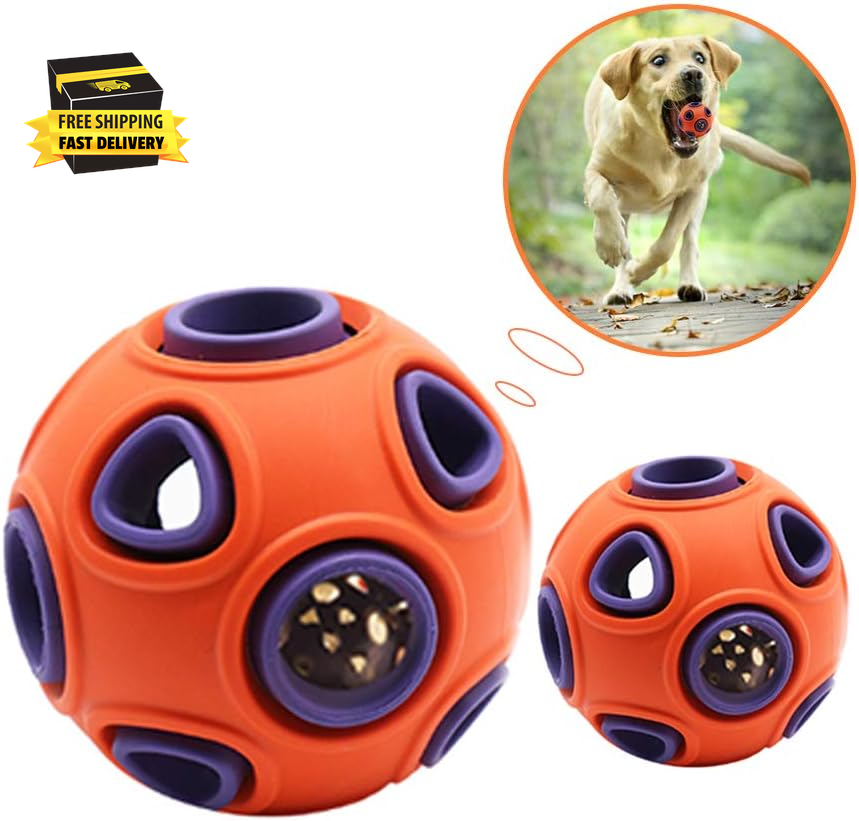 Dog Ball Toy, Dog Interactive Toy with Ring Bell Squeak Toys Dog Rubber