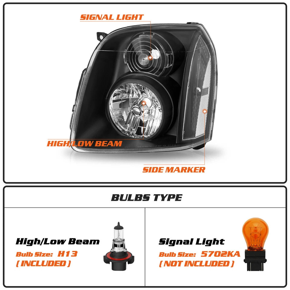 Faros transparentes negros L+R con bombillas para GMC Yukon XL 1500 2500 2007-2014 Denali Foto 2 de 4