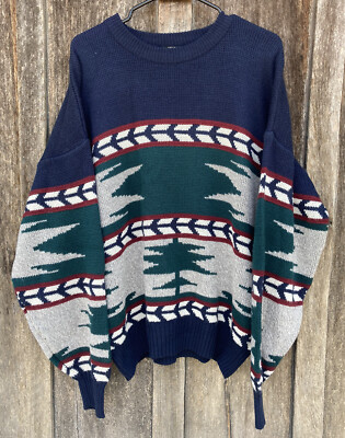 Vintage 80 s Stefano Men s XL Geometric Southwest Pullover Crewneck Ski Sweater