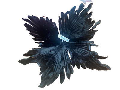 vintage silk velvet 2.5x3.5 feather black leaves 1pc Japan