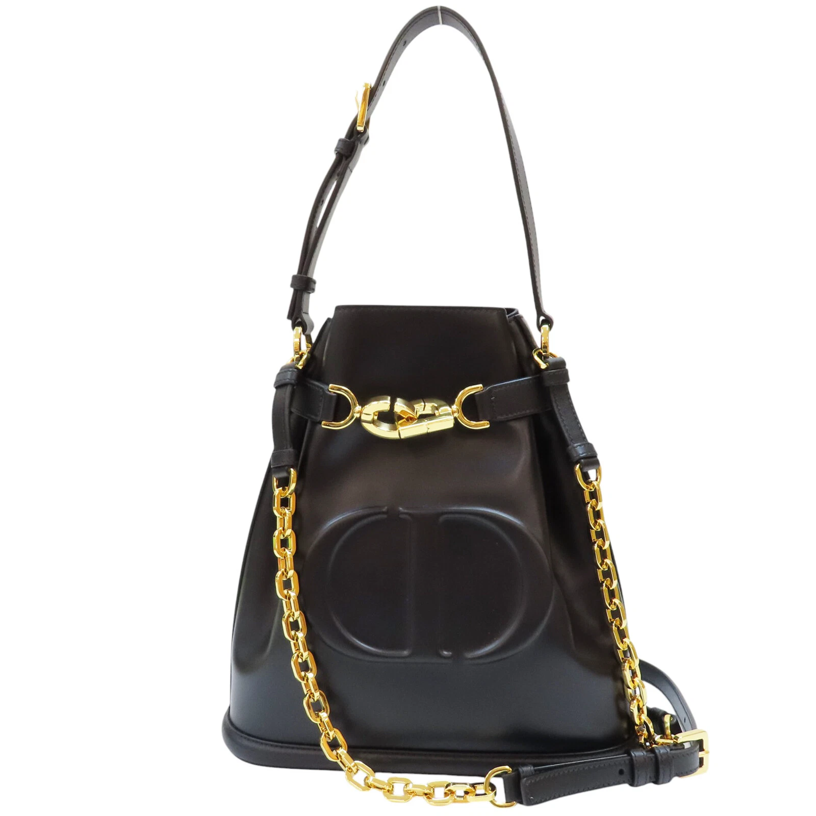 Sac à main bandoulière Dior Medium C'est Dior noir CD cuir de veau en relief