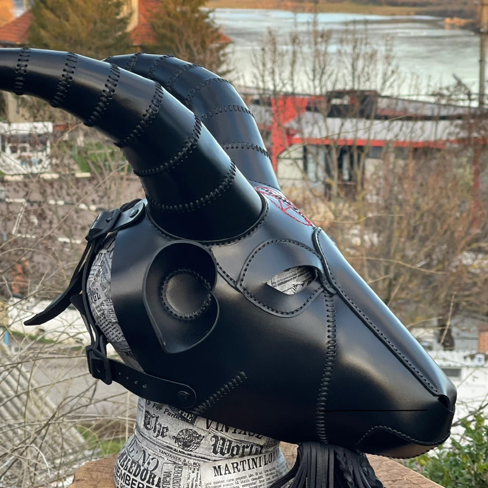 Baphomet Leather Mask,  Pagan Ritual Mask, Leather Goat Mask,  Gothic Mask - Image 4 of 4