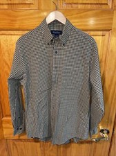 Brooks Brothers Gray Yellow Check Mens Dress Button Shirt Medium