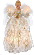 Kurt Adler UL 10-Light 12" Ivory and Gold Angel Treetop