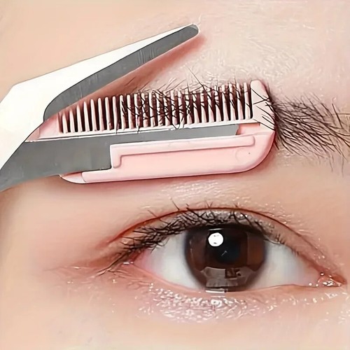 1pc Pink Eyebrow Trimming Scissors With Built-In Comb, Precision Grooming Tool - Picture 11 of 24