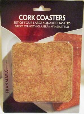 Genuine Cork Coasters, Your Choice of 3 Shapes: Round, Square or Grape Leaf, NEW