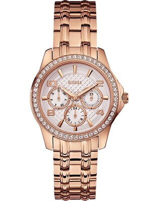 GUESS STEEL W0403L3,Ladies Multi-function,Rose Gold Tone,TAG AND GUESS BOX