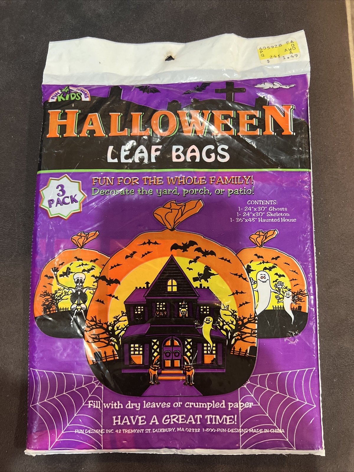 3 Vintage Leaf Bags Halloween Ghosts Skeleton Haunted House New In