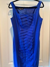 JONES WEAR DRESS Royal Blue Tiered Sheath Cocktail Formal Size 10 Dress Linen