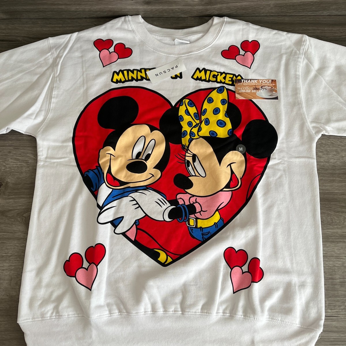 Disney Mickey Minnie Love Heart Crew Neck Sweatshirt White Size M 