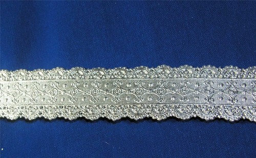 1 YD VTG UNUSED SILVER GERMAN PAPER LACE DIE CUT TRIM, REPAIR/XMAS/EASTER CRAFTS