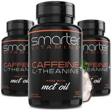 SMARTERVITAMINS - 3 PACK! 200mg CAFFEINE PILLS Energy & Focus L-Theanine + MCT's