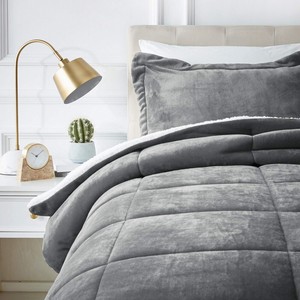 AmazonBasics Ultra-Soft Micromink Sherpa Comforter Bed Set - Twin, Charcoal  eBay