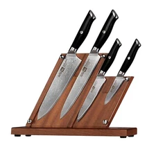 Klaus Meyer 5 Piece Damascus Kitchen Knife Set with Magnetic Wooden Block