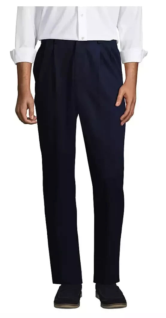 【NONCODE】Balls String Pleated Pants Lands' End Men's No Iron Twill Traditional Fit Pleated Pants