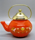 VTG Avon Little Dutch Kettle Bath Foam Teapot Orange Milk Glass Empty Birds