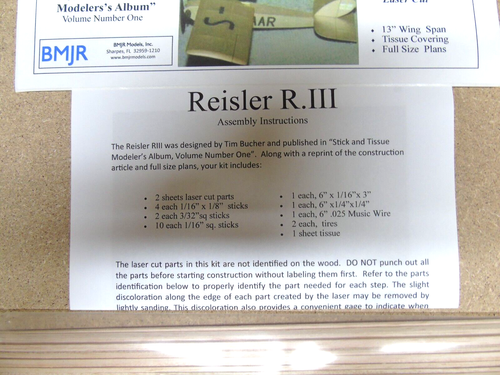 BMJR Reisler R.III Free Flight Balsa Model Plane Kit Peanut Scale 33cm Wingspan - Picture 3 of 5