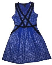 Marc Jacobs Dress 0 Rich Royal Blue/Black Floral Lace Pockets Cocktail
