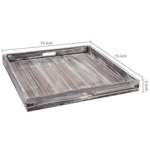19-Inch Rustic Torched Brown Wood Food Serving Tray Decorative Ottoman Tray - Picture 7 of 7