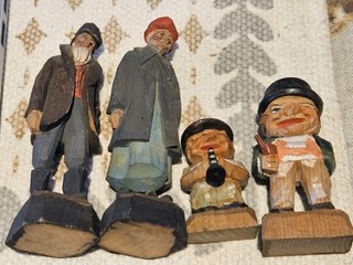 Four Small Vintage Carved Wooden Black Forest Figures